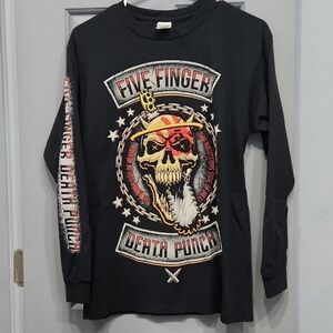 NWOT 5FDP Five Finger Death Punch Rebellion Skull Chainsaw Long Sleeve Tee